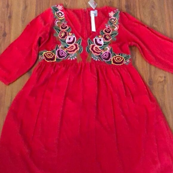 NWT ASOS Red embroidered V-neck dress with open sleeves size 4 - Picture 7 of 7